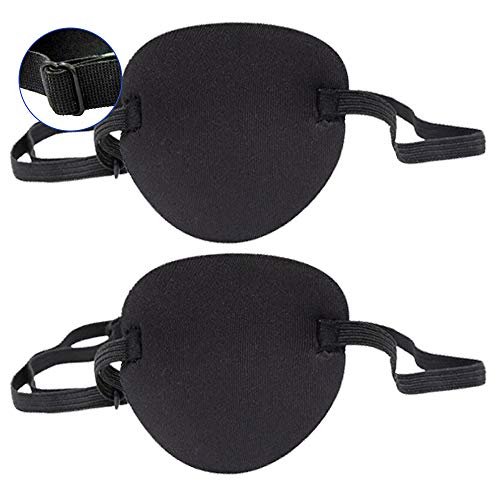 2 Piezas de Parche para el Ojo, Máscara de un Solo Ojo, Parches para Ojos Ajustables para Adultos / Niños con Cinturón Elástico, Parche para el Ojo de Pirata para Fiesta de Cosplay (Negro)