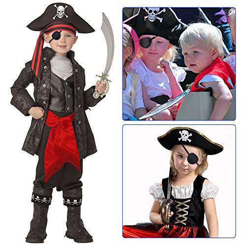 2 Piezas de Parche para el Ojo, Máscara de un Solo Ojo, Parches para Ojos Ajustables para Adultos / Niños con Cinturón Elástico, Parche para el Ojo de Pirata para Fiesta de Cosplay (Negro)