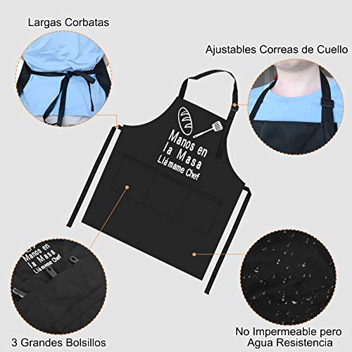 2 piezas Delantal de Cocina con 3 Bolsillos Ajustable Delantales Antiincrustante Regalos para Mujeres Hombres Delantal Cocinero Mandil Cocina para Restaurante, Jardinería.Cafetería, Barbacoa, Hornear