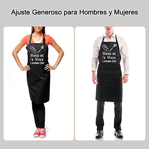 2 piezas Delantal de Cocina con 3 Bolsillos Ajustable Delantales Antiincrustante Regalos para Mujeres Hombres Delantal Cocinero Mandil Cocina para Restaurante, Jardinería.Cafetería, Barbacoa, Hornear