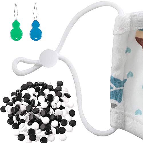 200 Ajustadores Elásticos Redondos, Hebillas de Ajuste de Cordón Elástico, Hebillas de Cordón Antideslizantes, Adecuado para El Ajuste Telescópico de Cordones y Accesorios Colgantes (Blanco y Negro)