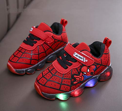 2019 Otoño Nuevos Zapatos Intermitentes para Niños Zapatos Deportivos para Niños Zapatos Spider-Man Zapatos De Suela Blanda (EU33,Rojo)