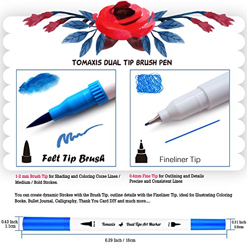 24 bolígrafos para colorear, punta de fieltro de 0,4 mm, rotuladores de punta doble, rotuladores de pincel, bolígrafos de dibujo simulación acuarela