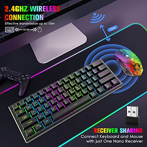 2,4G Wireless Teclado de Ratón para Gamers 3000mAh Tipo-C RGB Recargable Anti-Ghosting Mini Mecanical Sensación Teclado 2400DPI Silencioso Mouse