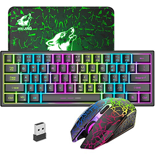 2,4G Wireless Teclado de Ratón para Gamers 3000mAh Tipo-C RGB Recargable Anti-Ghosting Mini Mecanical Sensación Teclado 2400DPI Silencioso Mouse