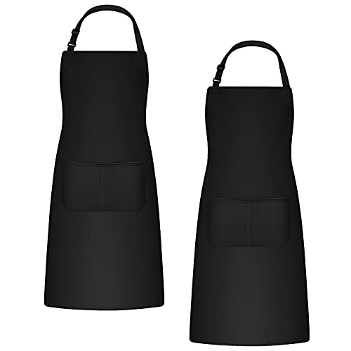 2Piezas Delantales para Hombre Mujer, Delantal Cocina de Algodón Poliéster, Delantales ajustables y 2 Bolsillos, Delantales para Cocina Hornear Jardinería Restaurante Camarero Barbacoa Cafetería