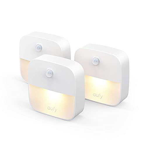 [3 unidades] eufy de Anker, Lumi luz nocturna adhesiva, LED blanco cálido, sensor de movimiento, dormitorio, baño, cocina, pasillo, escaleras, eficiencia energética, compacto