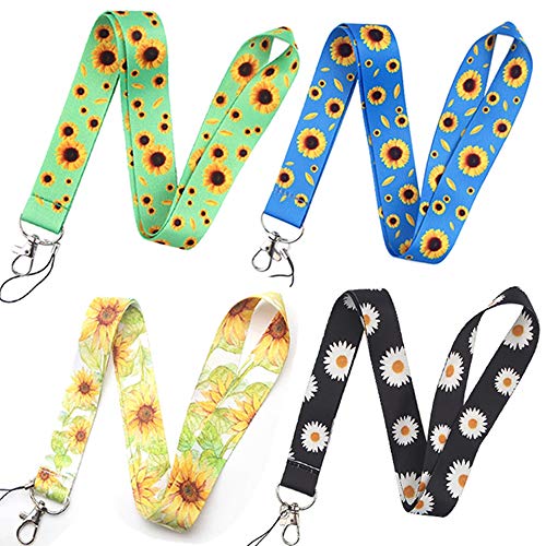 4 cordones para colgar con diseño de margaritas pequeñas para tarjetas de identificación de girasol, para autismo, discapacidad oculta, manos libres, cuerda colgante con clip para llavero