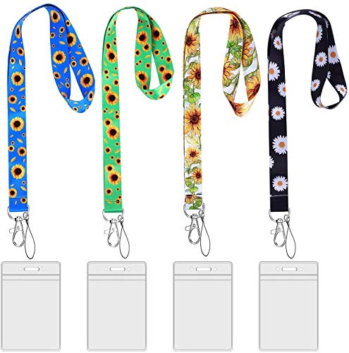 4 cordones para colgar con diseño de margaritas pequeñas para tarjetas de identificación de girasol, para autismo, discapacidad oculta, manos libres, cuerda colgante con clip para llavero