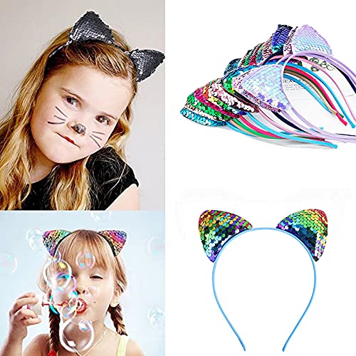 6 diademas de orejas de gato, diademas de lentejuelas, reversibles, con lentejuelas, brillantes, accesorios para el cabello, para mujeres y niñas, decoración de fiestas (color al azar)