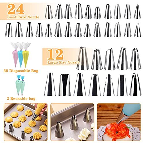 75Pcs Decoración de Pasteles Kit Ninonly Plato Giratorio para Tartas con Boquillas, Manga Pastelera, Raspadores de Pastel, Espátulas Glaseadas, Smoothe, Uñas de Flores, Cake Cutter