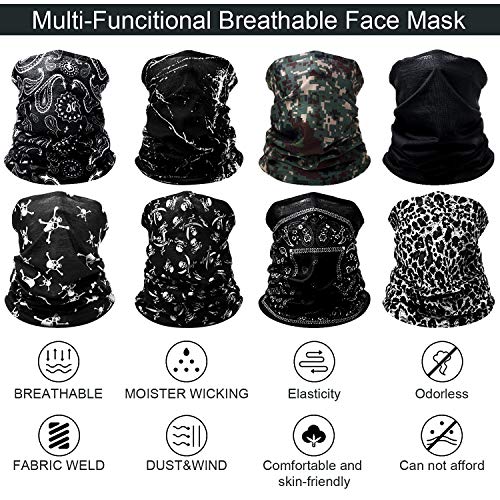 8 Piezas Bandana de Cara Braga de Cuello Bufanda de Tubo Diadema de Protección de UV Polvo Viento para Mujeres Hombres