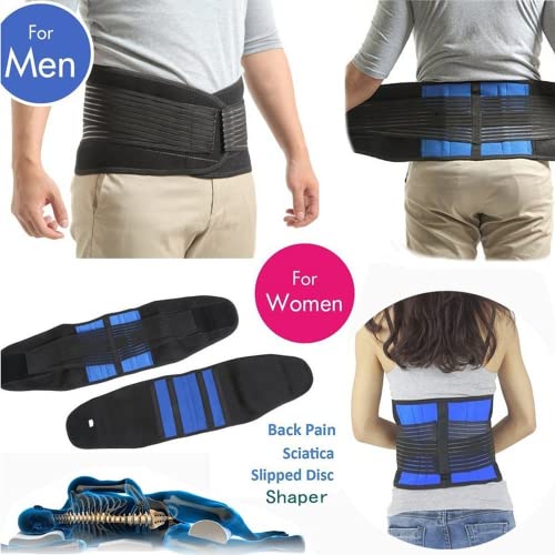 ABUCIYO Soporte Lumbar de Neopreno de Doble tracción Ajustable Soporte Inferior Alivio del Dolor Correa de Cintura Correa de Espalda Unisex Vértebras lumbares (Small,Blue)