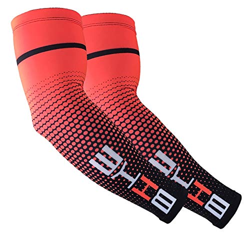 Aesy Manguitos Ciclismo, 1 Par Manguitos Bicicleta, Manguitos Running Hombre, Manguitos Ciclismo Invierno, UPF 50＋Anti-UV de Protección Solar Ciclismo Bike Running Voleibol Deporte, Naranja, L