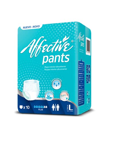 Affective Pants Ropa Interior Absorbente Unisex Plus Talla L - Pants, Blanco, Talla L (60 Unds - 6 Bolsas de 10), 60 Unidad