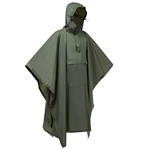 Ahsado Chubasquero 3 en 1, multifunción, para camping, senderismo, para adultos, hombres y mujeres, Verde militar, XL/XXL