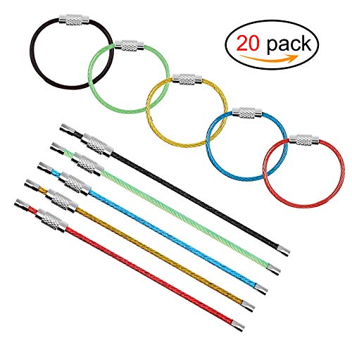 Alambre Llaveros Cable, Llavero 2mm Cable Loops Engranaje de Acero Inoxidable para Colgar Etiqueta de Equipaje, llaveros y Guardianes de Etiquetas de identificación 20pcs