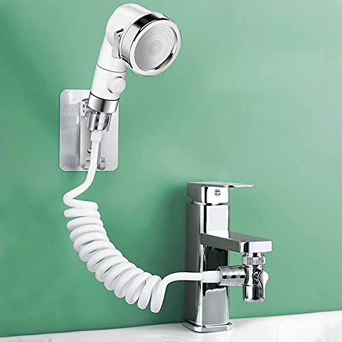 Alcachofa de ducha para lavabo con Manguera grifo lavabo,Adaptador Manguera Grifo Cocina,Alcachofa Ducha Exterior lavabo Portatil,Manguera Telescópica de Perfecto para Lavar Cabello Limpiar Lavabo