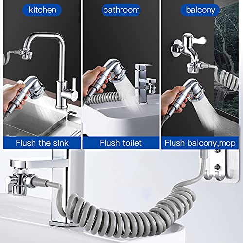 Alcachofa de ducha para lavabo con Manguera grifo lavabo,Adaptador Manguera Grifo Cocina,Alcachofa Ducha Exterior lavabo Portatil,Manguera Telescópica de Perfecto para Lavar Cabello Limpiar Lavabo