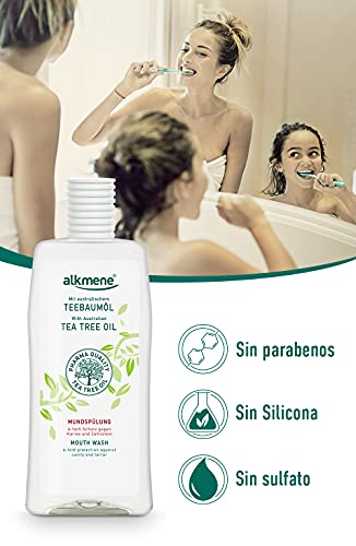 alkmene Enjuague bucal con aceite de árbol de té con protección 6 veces mayor - Protege contra la caries y el sarro - Sin alcohol, siliconas y parabenos 1x 500 ml