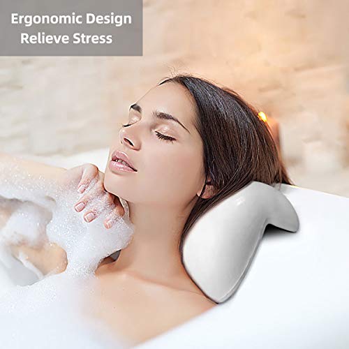 Almohada Bañera con 2 Ventosas Antideslizante, Waterproof Bath Headrest Bathtub Spa Pillow Waterproof, Ergonomica Impermeable Almohada Spa Cojín de Baño para Adulto, Reposacabezas para Baño (Blanca)