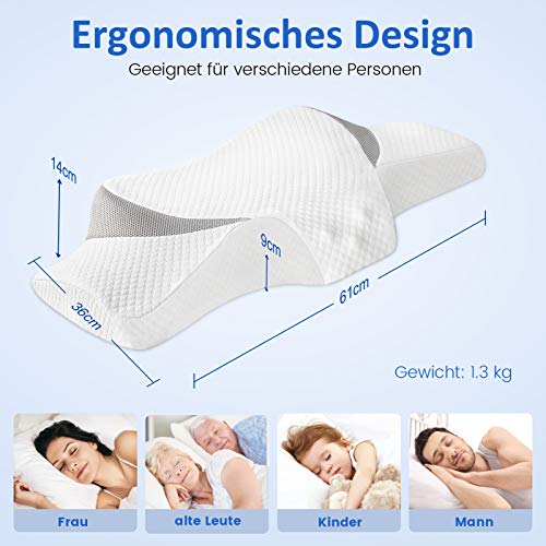 Almohada Viscoelastica, Almohada Cervical Ergonómica con Memoria de Forma,Almohada Cervical para Relajarse de Dolor del Cuello y Hombro, Cuello y Funda de Almohada Lavable y Extraíble(61*36*14/9)