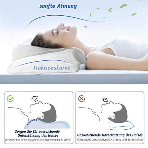 Almohada Viscoelastica, Almohada Cervical Ergonómica con Memoria de Forma,Almohada Cervical para Relajarse de Dolor del Cuello y Hombro, Cuello y Funda de Almohada Lavable y Extraíble(61*36*14/9)