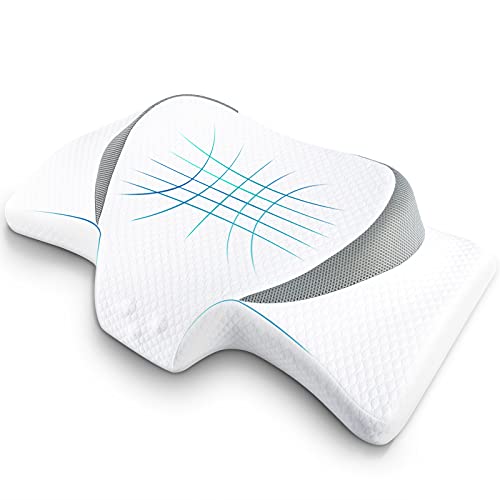 Almohada Viscoelastica, Almohada Cervical Ergonómica con Memoria de Forma,Almohada Cervical para Relajarse de Dolor del Cuello y Hombro, Cuello y Funda de Almohada Lavable y Extraíble(61*36*14/9)