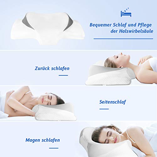 Almohada Viscoelastica, Almohada Cervical Ergonómica con Memoria de Forma,Almohada Cervical para Relajarse de Dolor del Cuello y Hombro, Cuello y Funda de Almohada Lavable y Extraíble(61*36*14/9)