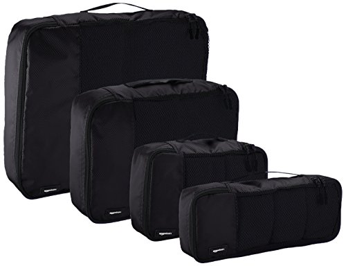 Amazon Basics - Bolsas de equipaje (pequeña, mediana, grande y alargada, 4 unidades), Negro