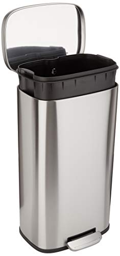 Amazon Basics Rectangle Soft-Close Trash Can - 30L, Satin Nickel