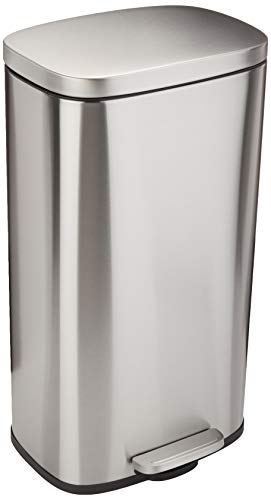 Amazon Basics Rectangle Soft-Close Trash Can - 30L, Satin Nickel