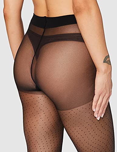 Amazon Brand - HIKARO PACK 2 PARES Medias transparentes, Pantys finos 20 DEN, Mdias de Lunares, Negro, Natural, Lunares, S - M - L - XL (Lunares, L, l)