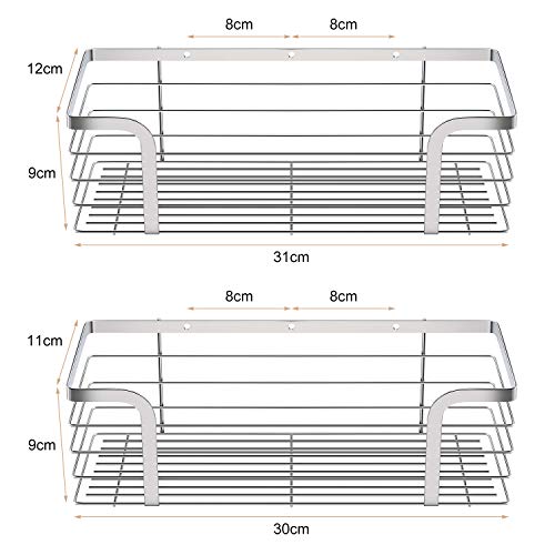 Amazon Brand – Umi Adhesivo Estantes Cesta para Ducha para Colgar Esponjas y Cuchillas Estanteria Organizador Baño SUS304 Acero Inoxidable Sin Taladro - 2 Piezas