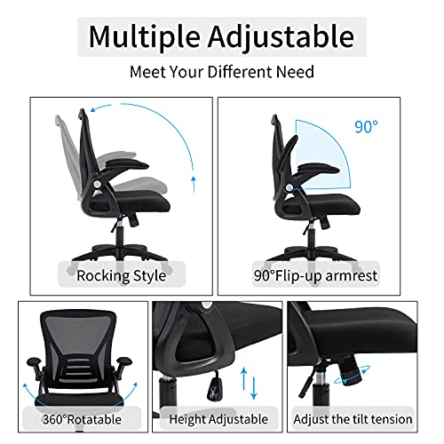 AMINITURE Silla Ergonómica de Oficina, Silla Oficina Brazos Abatibles con Soporte Lumbar, Respaldo Transpirable, Altura Ajustable, Carga Máxima de 115 kg/250lbs