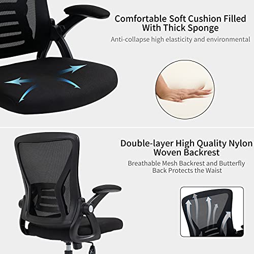 AMINITURE Silla Ergonómica de Oficina, Silla Oficina Brazos Abatibles con Soporte Lumbar, Respaldo Transpirable, Altura Ajustable, Carga Máxima de 115 kg/250lbs