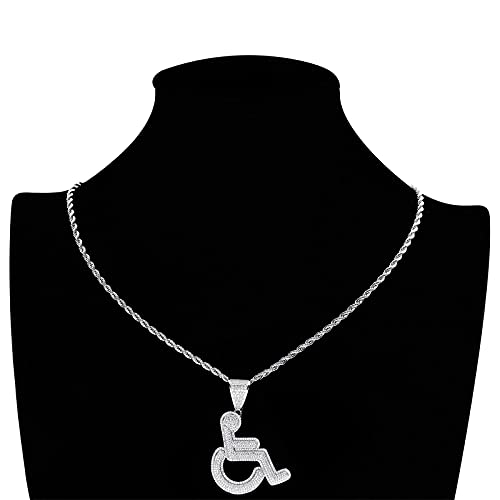 AMOZ Collar de Hombres Europeos Y Americanos, con Discapacitados para Sillas de Ruedas Logo Colgante, Personalidad Creativa Circón Hip Hop Joyería, Actualización/Oro