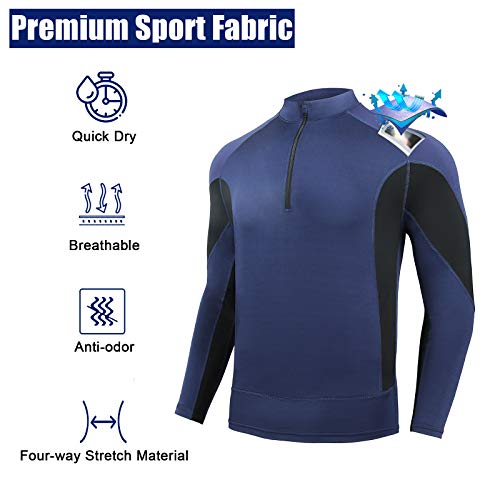 AMZSPORT Sudaderas Hombre Camiseta Deportiva de Manga Larga con Cremallera 1/4 para Correr Gimnasio Golf Ciclismo, Azul M