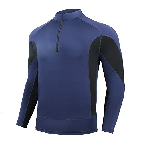 AMZSPORT Sudaderas Hombre Camiseta Deportiva de Manga Larga con Cremallera 1/4 para Correr Gimnasio Golf Ciclismo, Azul M