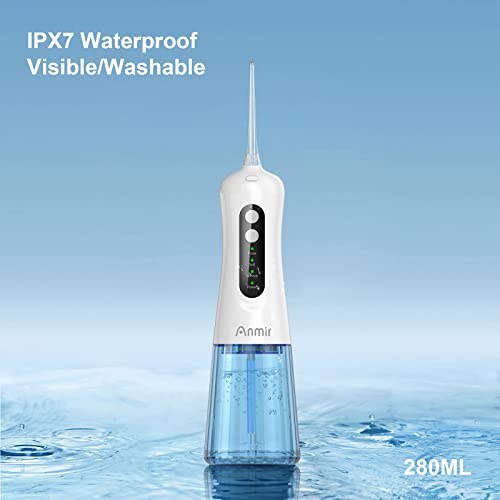 Anmir Irrigador Bucal Professional Irrigador Dental con 5 Boquillas 4 Modos Ajustables IPX7 Impermeable Limpieza Dientes USB Recargable Limpieza Dental Irrigadores Bucales Electrico Portátil de Viaje