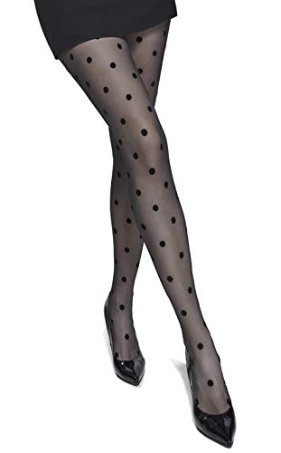 Annes styling 20 Denier Sexy Negro Lunares Medias Semi Sheer Matt Pantyhose con Patrón Franci TG-4