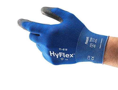 Ansell HyFlex 11-618 Guantes de Trabajo de Nylon Extra-Finos, Guante Mecánico Duraderos Usos Múltiples, Protección Mecánica Industrial, Seguridad y Destreza, Hombre Mujer, Negro, Talla XXL (12 Pares)