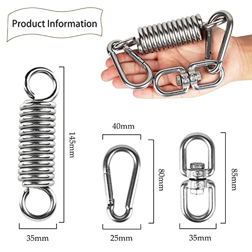 Aoligei Suspensión de la Hamaca del Acero Inoxidable Ganchos para Hamaca,Capacidad 250KG Longitud 15CM con 2 Mosquetones y 1 Gancho Giratorio,Ideal para Hamacas y Columpios