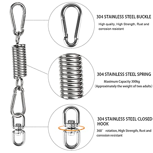 Aoligei Suspensión de la Hamaca del Acero Inoxidable Ganchos para Hamaca,Capacidad 250KG Longitud 15CM con 2 Mosquetones y 1 Gancho Giratorio,Ideal para Hamacas y Columpios