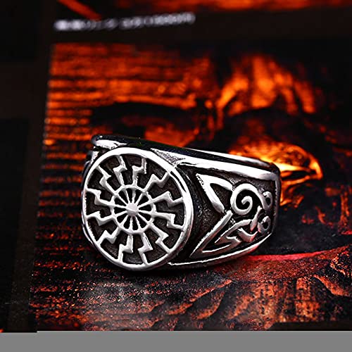 AOLIGEl Anillo Vikingo de Acero Inoxidable para Hombre, Anillo de Nudo Celta con runas eslavas, Kolovrat, Rueda de Sol eslava, joyería de Acero Inoxidable