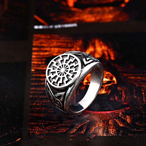 AOLIGEl Anillo Vikingo de Acero Inoxidable para Hombre, Anillo de Nudo Celta con runas eslavas, Kolovrat, Rueda de Sol eslava, joyería de Acero Inoxidable