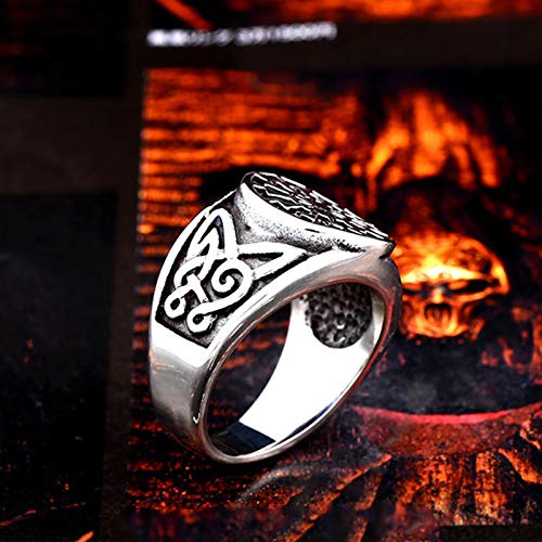 AOLIGEl Anillo Vikingo de Acero Inoxidable para Hombre, Anillo de Nudo Celta con runas eslavas, Kolovrat, Rueda de Sol eslava, joyería de Acero Inoxidable