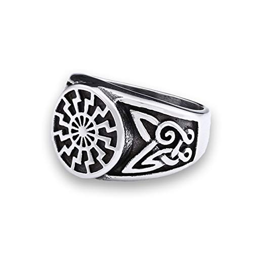 AOLIGEl Anillo Vikingo de Acero Inoxidable para Hombre, Anillo de Nudo Celta con runas eslavas, Kolovrat, Rueda de Sol eslava, joyería de Acero Inoxidable