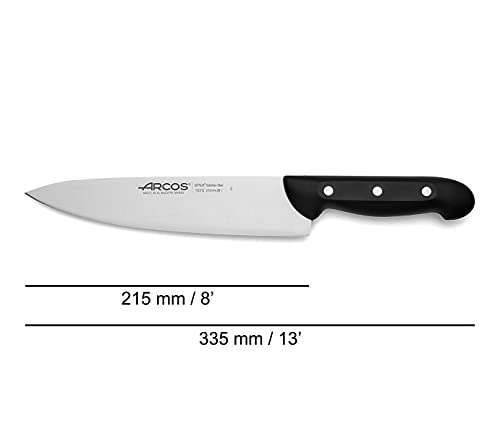 Arcos Maitre, Cuchillo Cocinero, Acero Inoxidable Nitrum 215 mm, Mango Polipropileno Negro