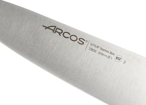 Arcos Serie Universal - Cuchillo Cocinero Cuchillo Chef Cuchillo Cocina Arcos, Hoja de Acero Inoxidable NITRUM de 200 mm, Mango de Polioximetileno, (POM), Color Negro